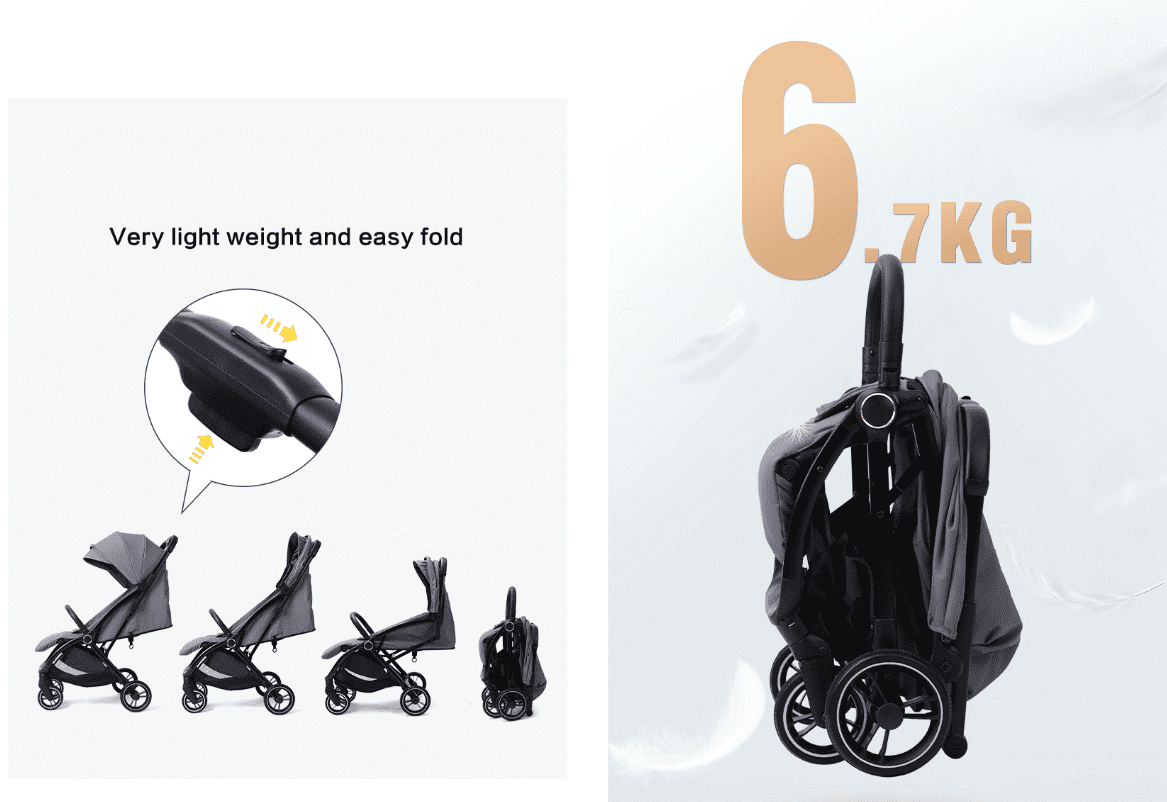 Travel Pram – FlexGo Lightweight Auto Folding Stroller with Booster Seat  (Black) - image 3