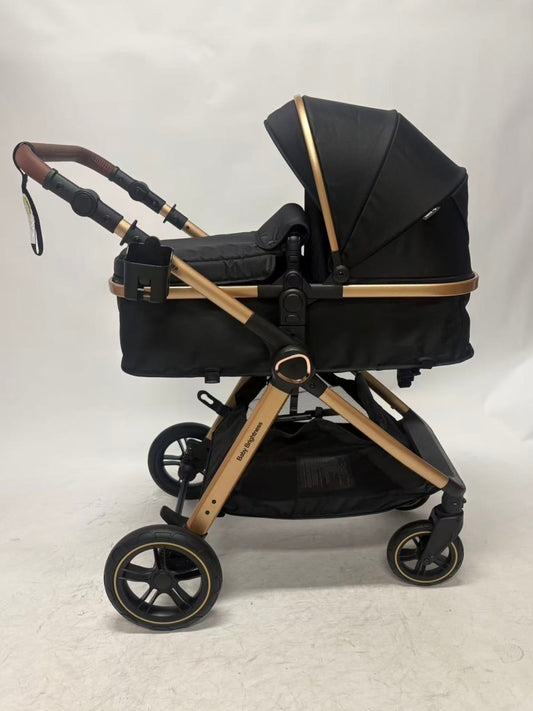 Skyra 2-in-1 Newborn Pram & Bassinet Stroller（Black/Gold）