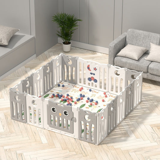 Foldable Baby Playpen 18 Panels – Grey Safety Play Fence for Babies