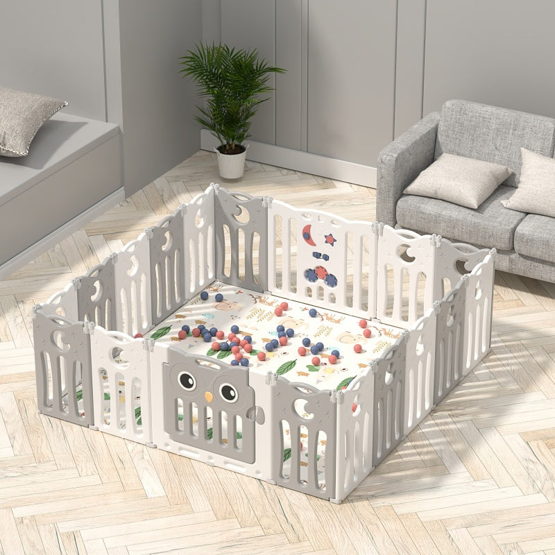 Foldable Baby Playpen 20 Panels – Grey Safety Play Fence for Babies