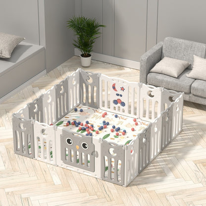 Foldable Baby Playpen 20 Panels – Grey Safety Play Fence for Babies
