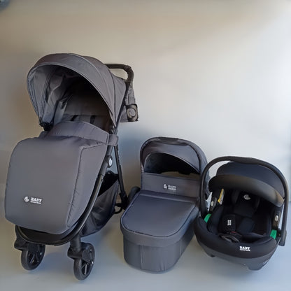 Newborn Pram – Poplar Stroller with Carrycot and Car Seat (Grey)