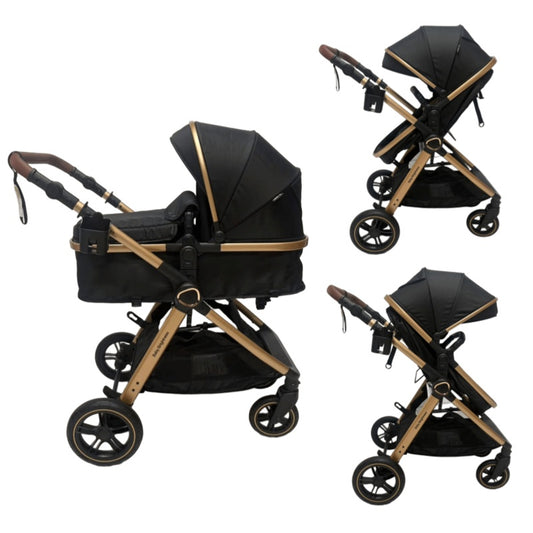 Skyra 2-in-1 Newborn Pram & Bassinet Stroller（Black/Gold）