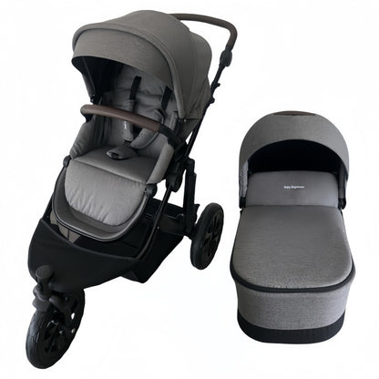 Newborn Pram – EasyGo 1+ Three Wheel Stroller with Carrycot (Grey)