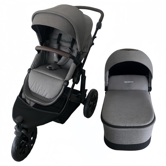 Newborn Pram – EasyGo 1+ Three Wheel Stroller with Carrycot (Grey)