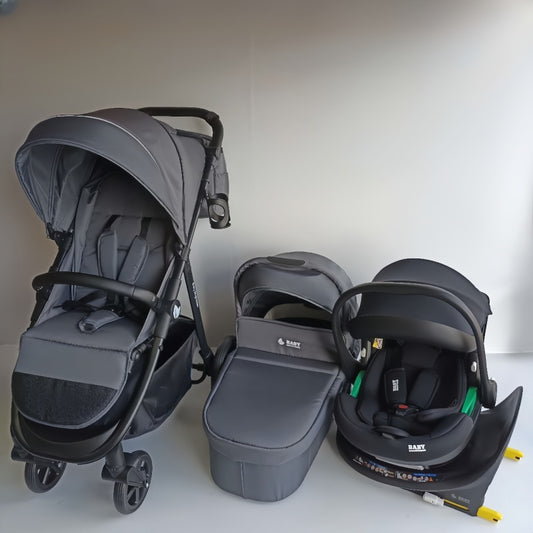 Pre-order Newborn Pram – Poplar Stroller with Carrycot, Car Seat and Rotating ISOFIX Base (Grey) - image 2