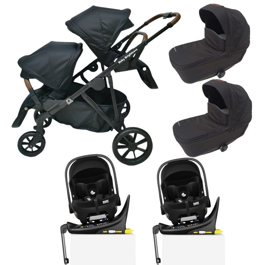 Pre-order Baby Brightness Luxe Double Pram with Twin Bassinets & i-Size Infant Car Seats