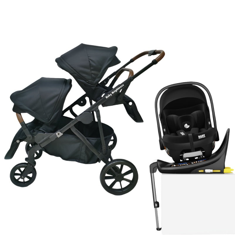 Pre-order Double Pram – Luxe Twin Stroller with Car Seat and Rotating ISOFIX Base