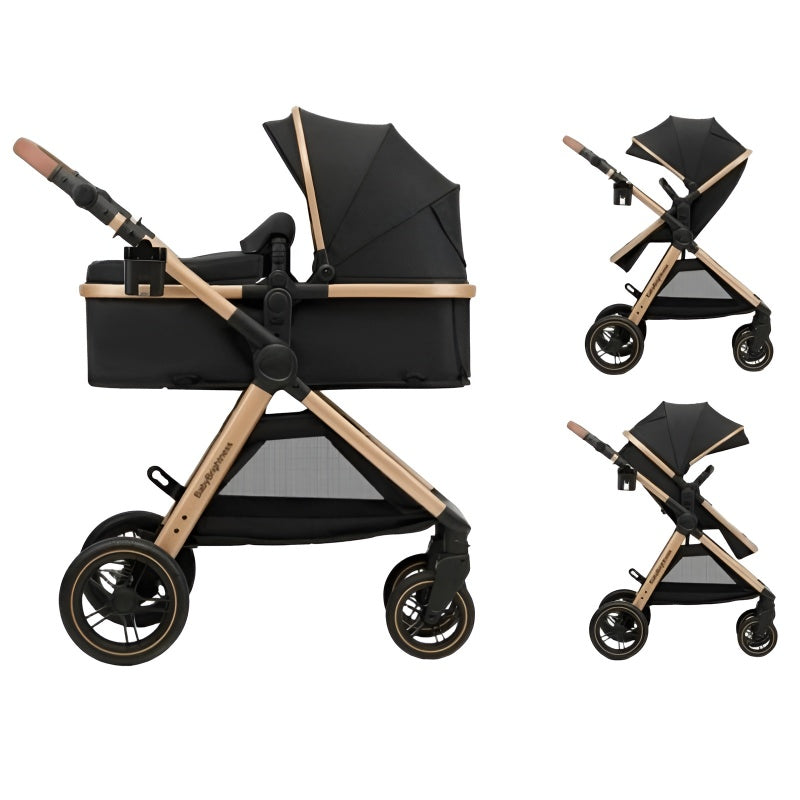 Skyra 2-in-1 Newborn Pram & Bassinet Stroller（Black/Gold）