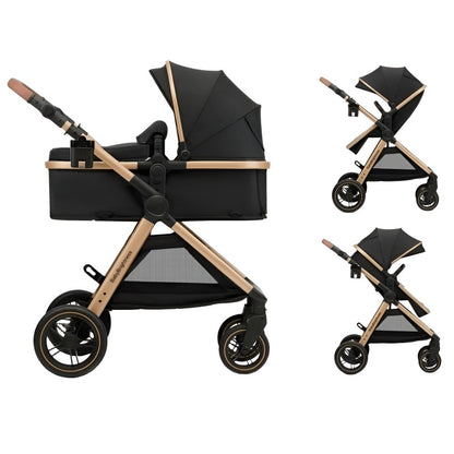 Skyra 2-in-1 Newborn Pram & Bassinet Stroller（Black/Gold）