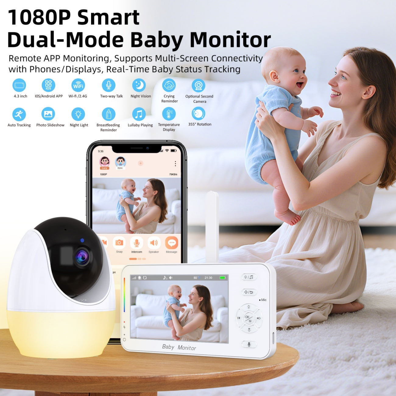 Dual Mode 4.3" Baby Monitor with Night Vision & Motion Detection - image 3