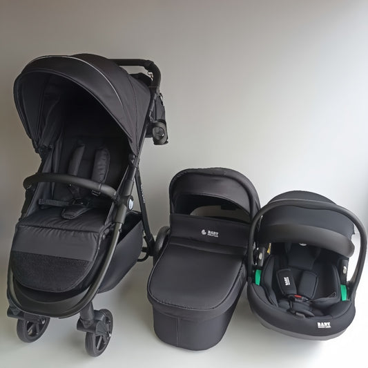 Newborn Pram – Poplar Stroller with Carrycot and Car Seat (Black) - image 2