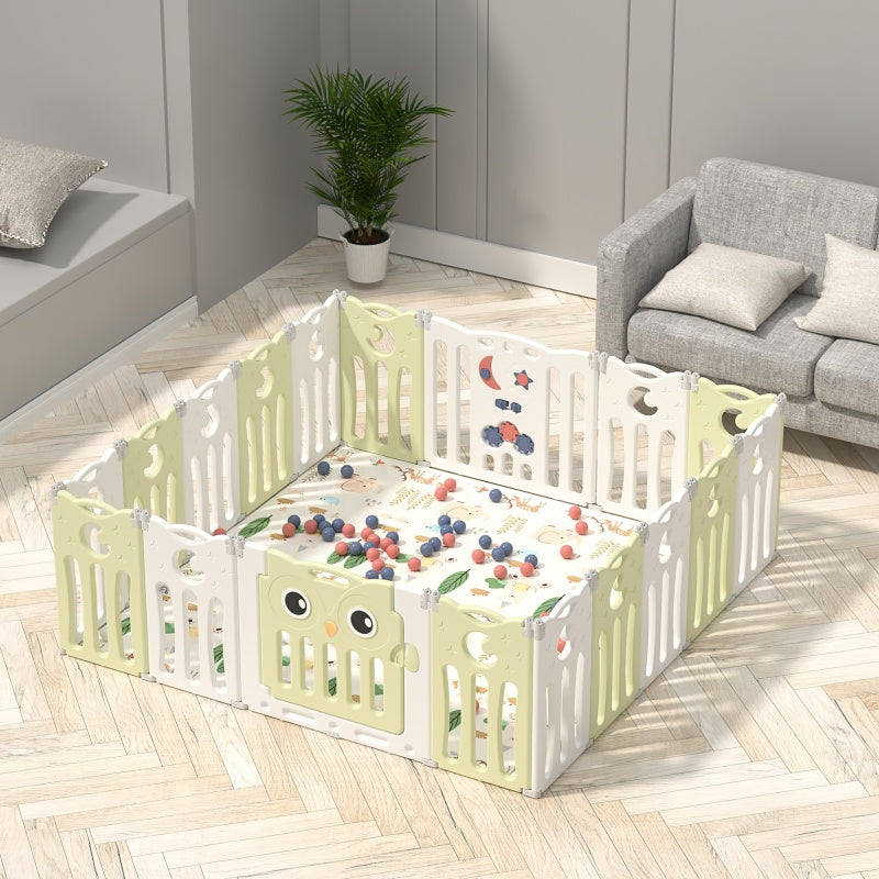 Foldable Baby Playpen 20 Panels – Green Safety Play Fence for Babies