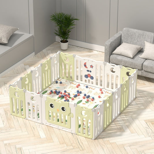 Foldable Baby Playpen 20 Panels – Green Safety Play Fence for Babies