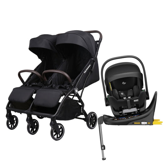 Double Pram – FlexGo Duo with Reclining Infant Capsule and Rotating ISOFIX Base(Black)