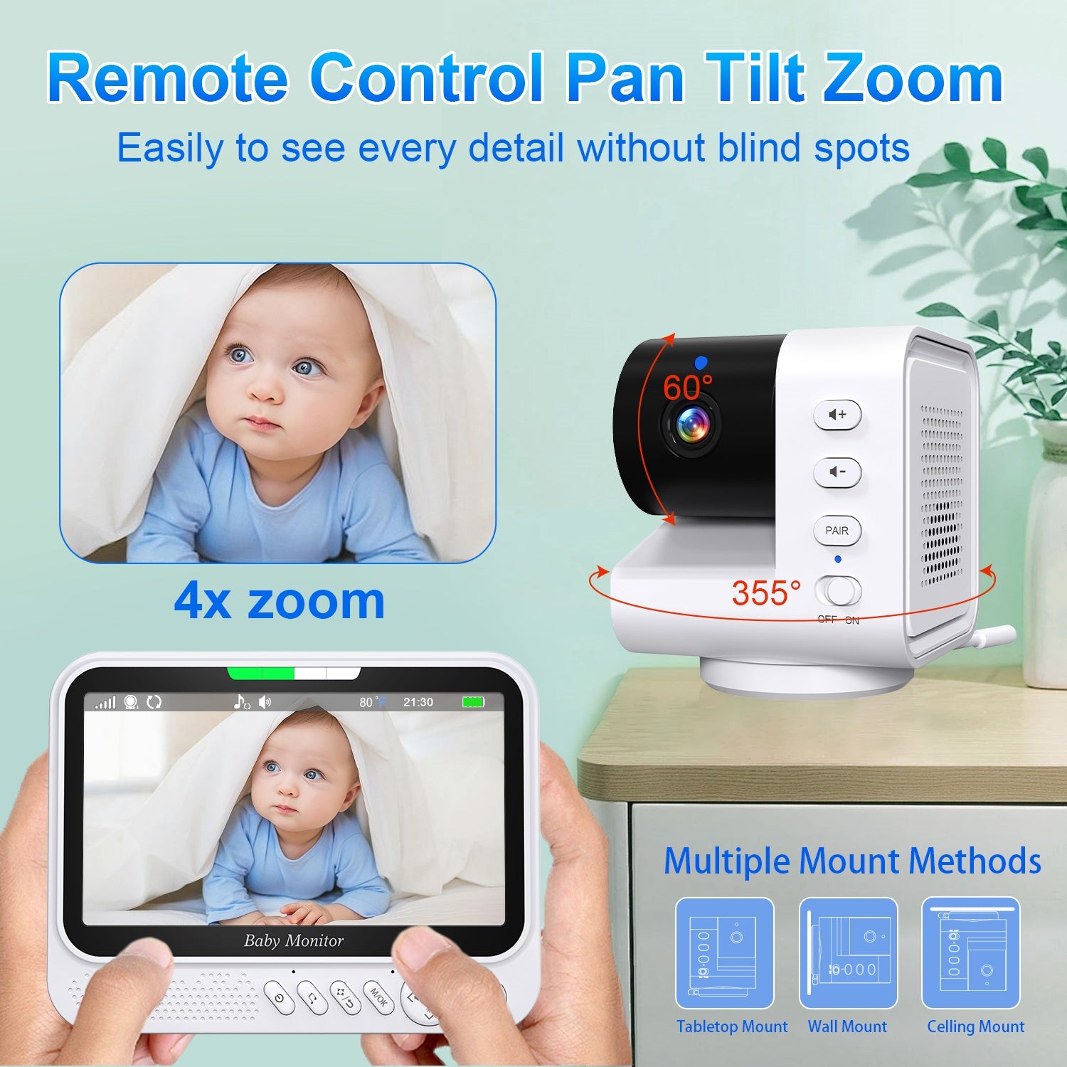 7”LCD HD Pan & Tilt Infrared Night Vision Baby Monitor - image 4