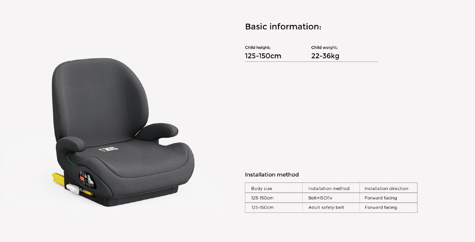 Pre-order Baby Brightness CloudLift Pro Half Booster Seat with ISOFIX and Backrest - Grey - image 15
