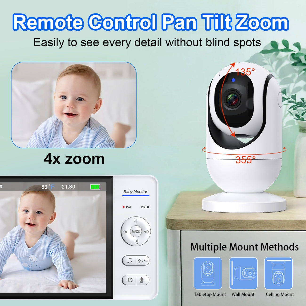 7”LCD HD Pan & Tilt Infrared Night Vision Baby Monitor - image 5
