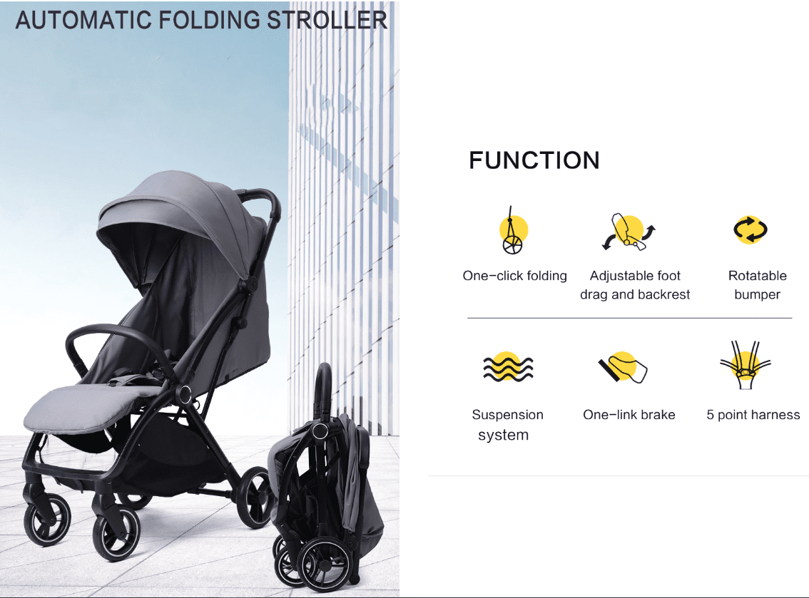 Travel Pram – FlexGo Lightweight Auto Folding Stroller (Blue) - image 2
