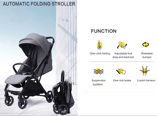Pre-order Newborn Pram & Capsule – FlexGo Auto Folding Stroller with Reclining Capsule (Black) - image 2