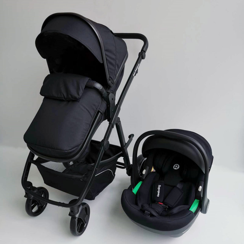 Newborn Pram – Palms Stroller with Bassinet and Car Seat (Black)