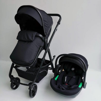 Newborn Pram – Palms Stroller with Bassinet and Car Seat (Black)