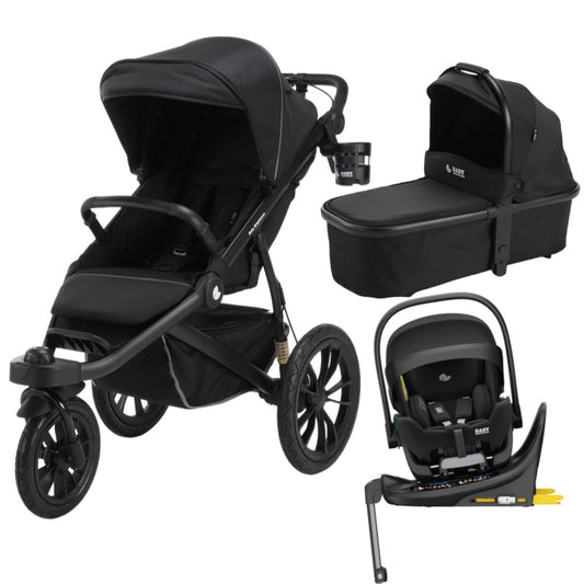 Pre-order Hill All Terrain Jogging Baby Stroller with Carrycot, Reclining Car Seat and Rotating ISOFIX Base (Black）