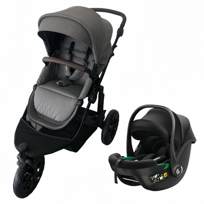 Newborn Pram – EasyGo 1+ Three Wheel Stroller with Car Seat (Grey)