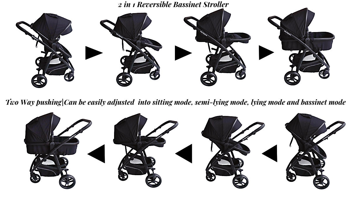 Newborn Pram – Palms 2 in 1 Bassinet Stroller Black - image 5