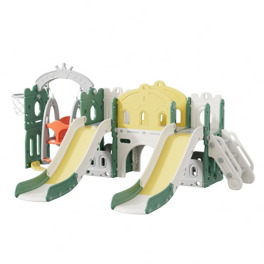 Kids swing and double slides Playground Green/Yellow